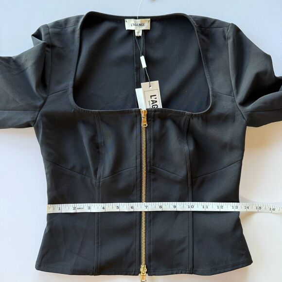 NWT L'AGENCE Paris Ainslee Zip Up Scoop Neck Long Sleeve Top in Black Size 0 - Picture 15 of 16